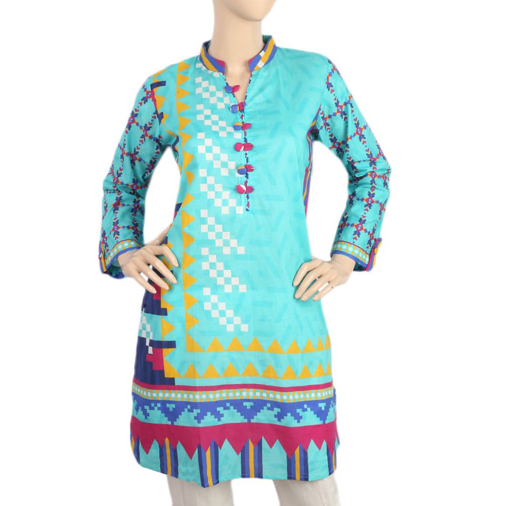 Women's Digital Printed Kurti - Cyan, Women, Ready Kurtis, Chase Value, Chase Value
