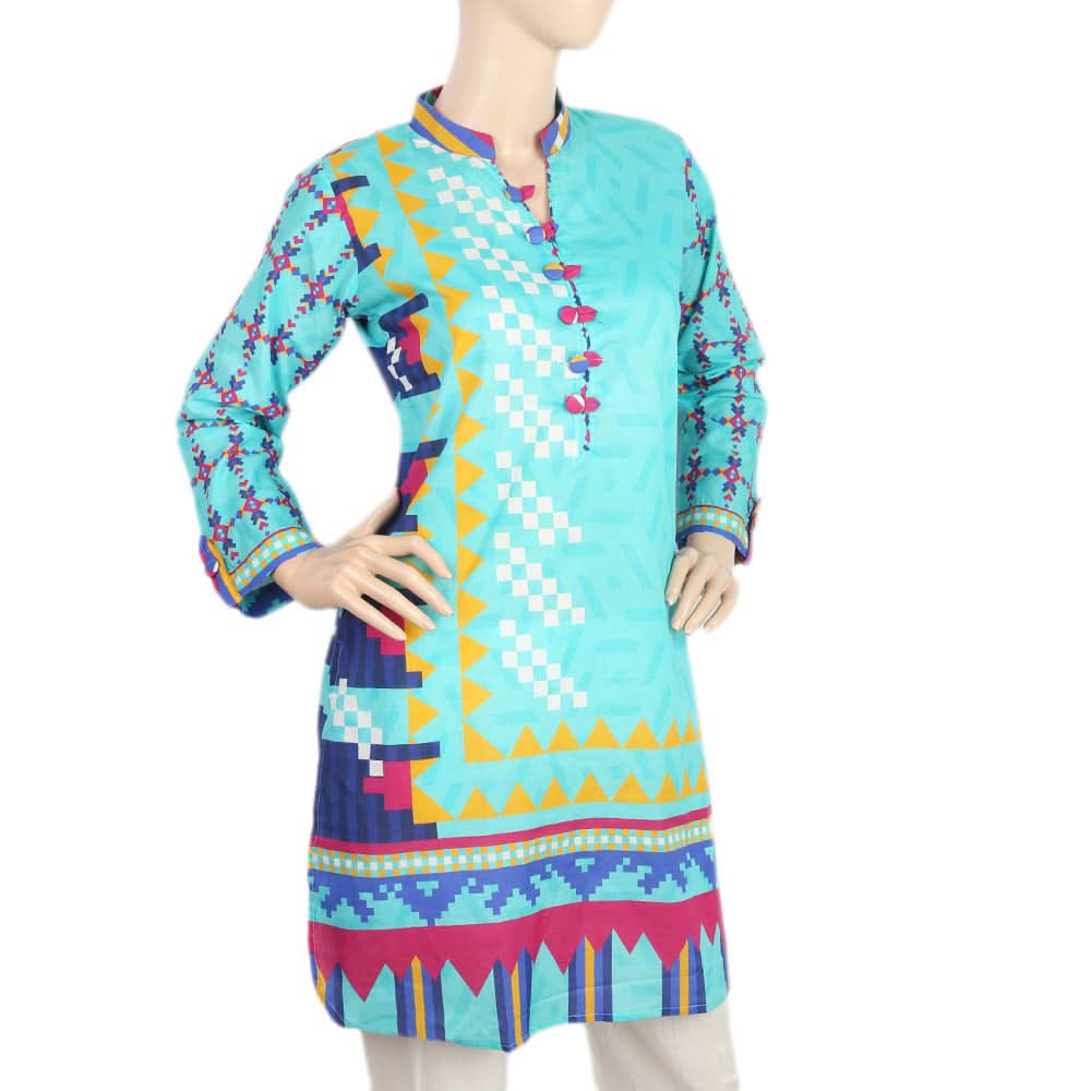 Women's Digital Printed Kurti - Cyan, Women, Ready Kurtis, Chase Value, Chase Value