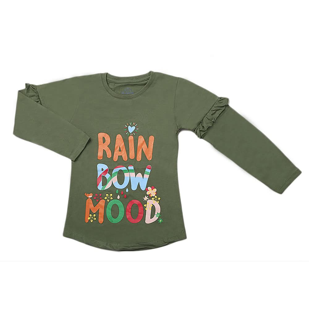 Girls Full Sleeves Jersey T-Shirt - Green, Kids, Girls T-Shirts, Chase Value, Chase Value