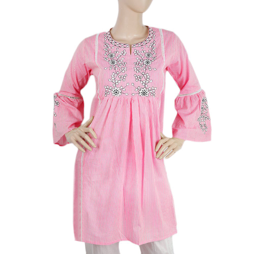 Women's Embroidered Kurti With Front Lace - Pink, Women, Ready Kurtis, Chase Value, Chase Value