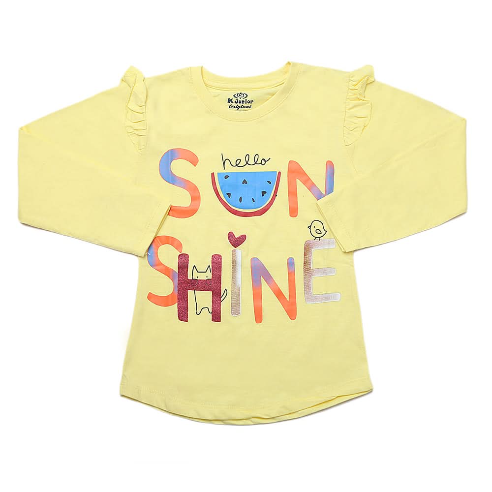 Girls Full Sleeves Jersey T-Shirt - Yellow, Kids, Girls T-Shirts, Chase Value, Chase Value