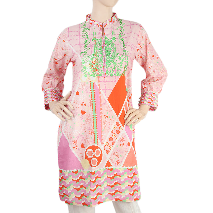 Women's Digital Printed Embroidered Kurti - Pink, Women, Ready Kurtis, Chase Value, Chase Value