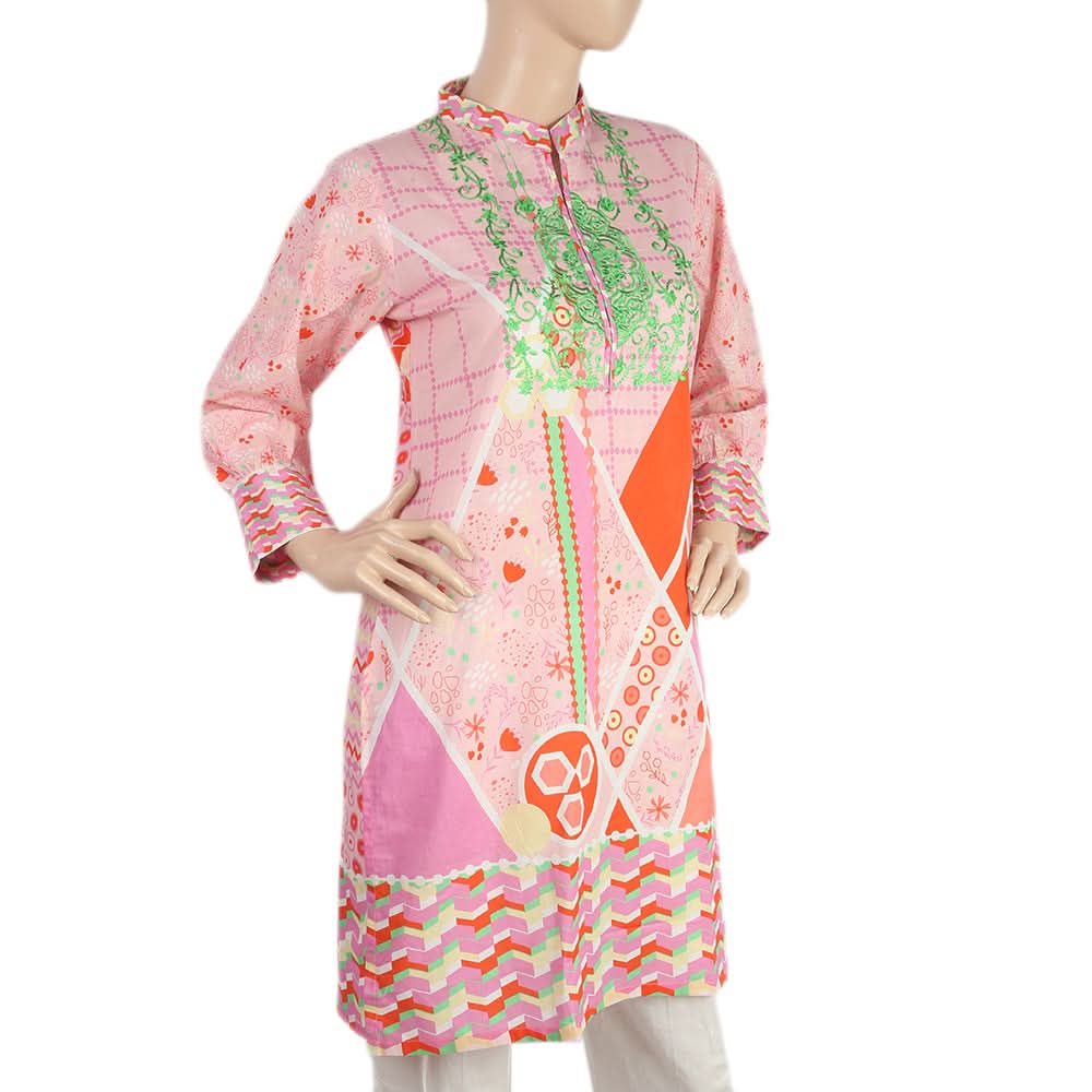 Women's Digital Printed Embroidered Kurti - Pink, Women, Ready Kurtis, Chase Value, Chase Value