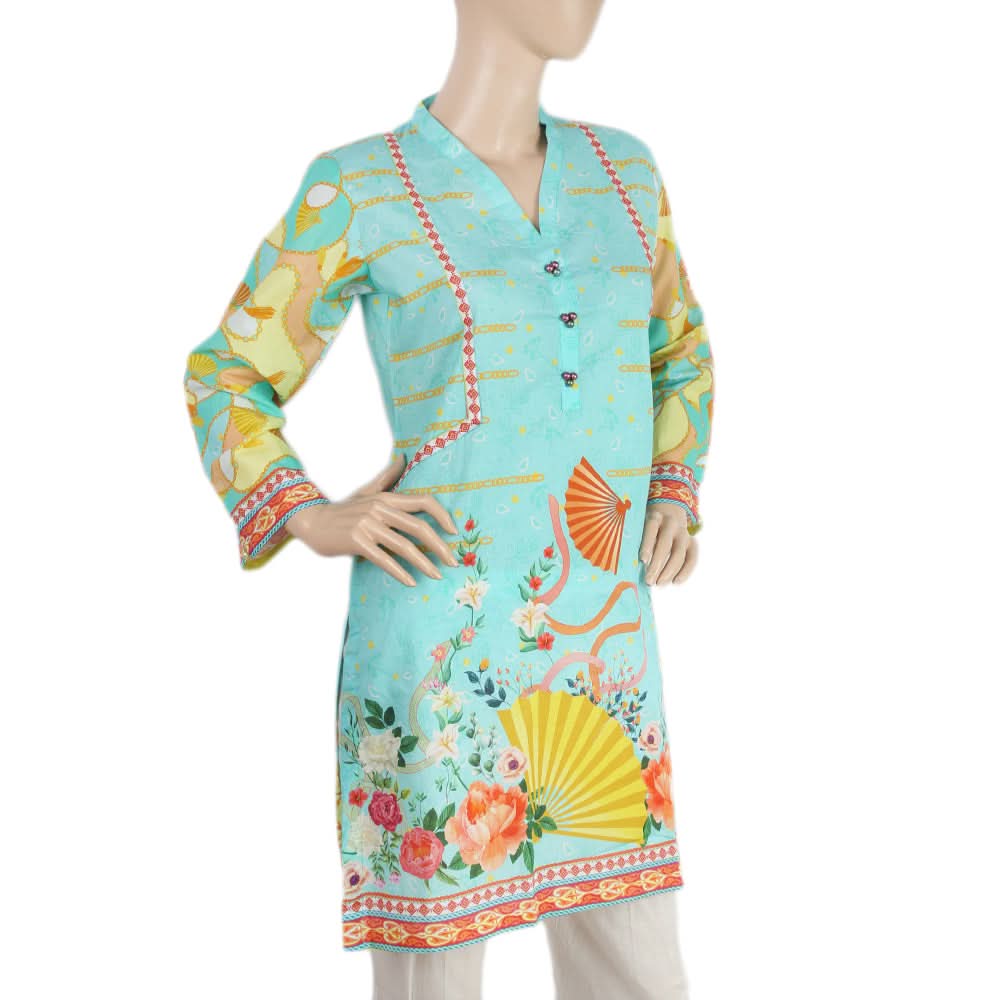 Women's Digital Printed Kurti - Cyan, Women, Ready Kurtis, Chase Value, Chase Value