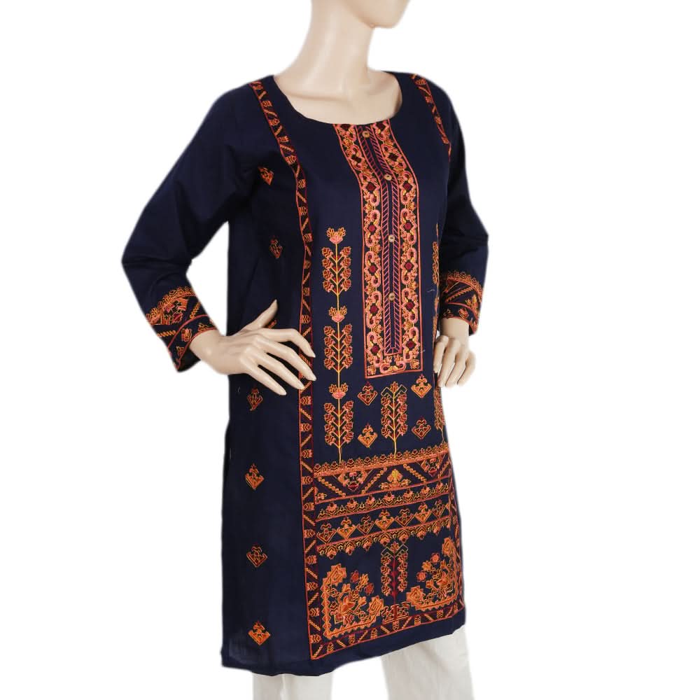 Women's Embroidered Kurti - Navy Blue, Women, Ready Kurtis, Chase Value, Chase Value