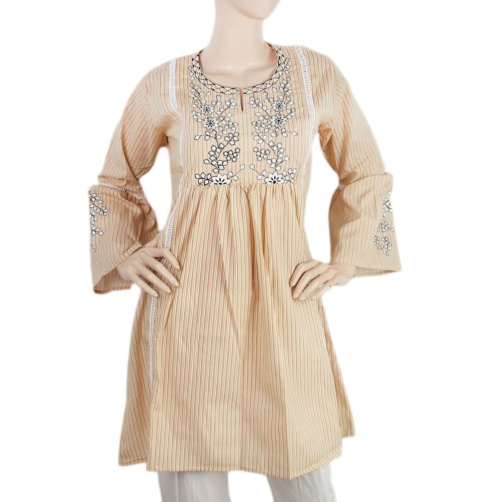 Women's Embroidered Kurti With Front Lace - Brown, Women, Ready Kurtis, Chase Value, Chase Value