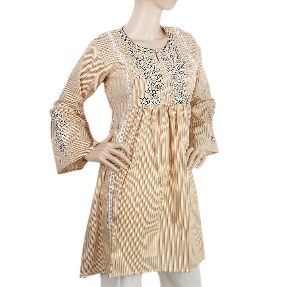 Women's Embroidered Kurti With Front Lace - Brown, Women, Ready Kurtis, Chase Value, Chase Value