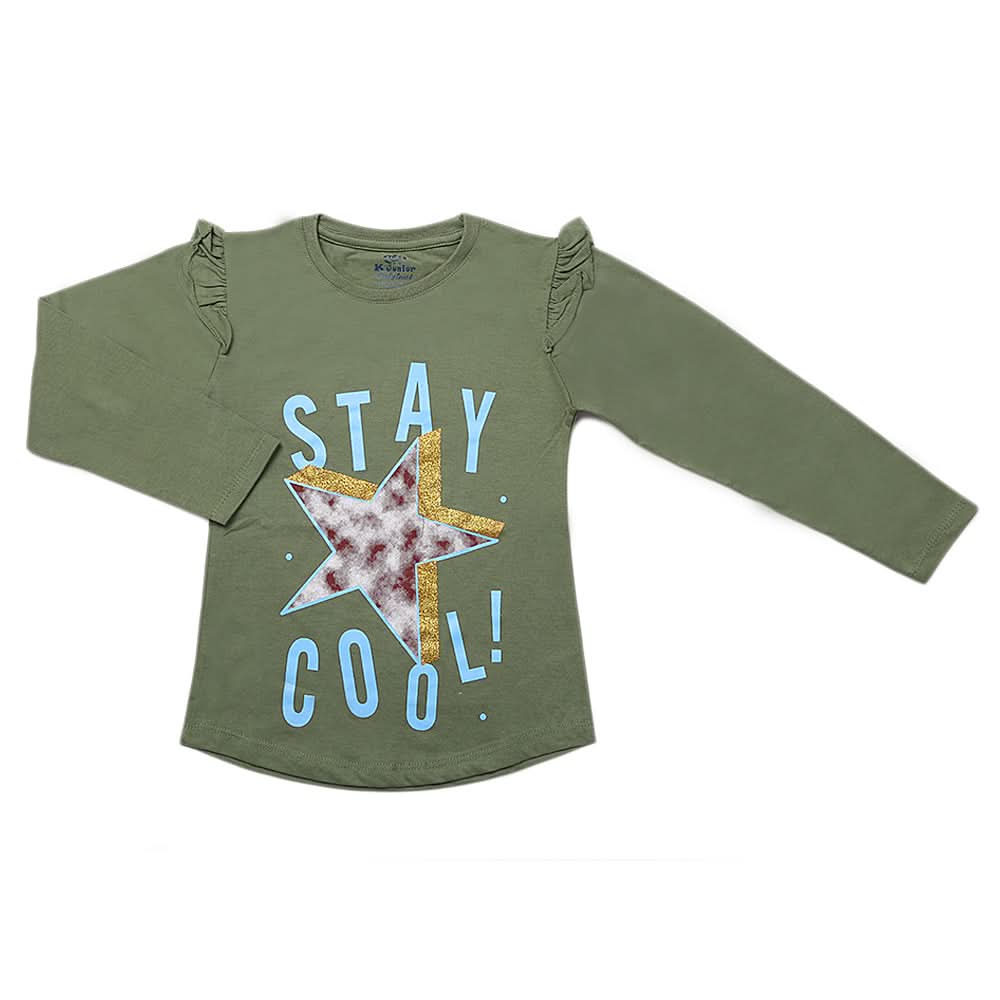 Girls Full Sleeves Jersey T-Shirt - Green, Kids, Girls T-Shirts, Chase Value, Chase Value
