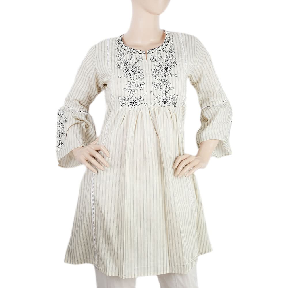 Women's Embroidered Kurti With Front Lace - Fawn, Women, Ready Kurtis, Chase Value, Chase Value