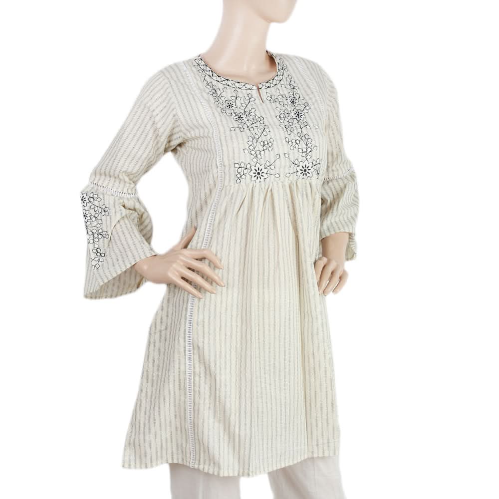 Women's Embroidered Kurti With Front Lace - Fawn, Women, Ready Kurtis, Chase Value, Chase Value