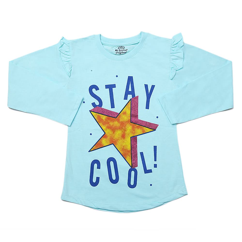 Girls Full Sleeves Jersey T-Shirt - Light Blue, Kids, Girls T-Shirts, Chase Value, Chase Value