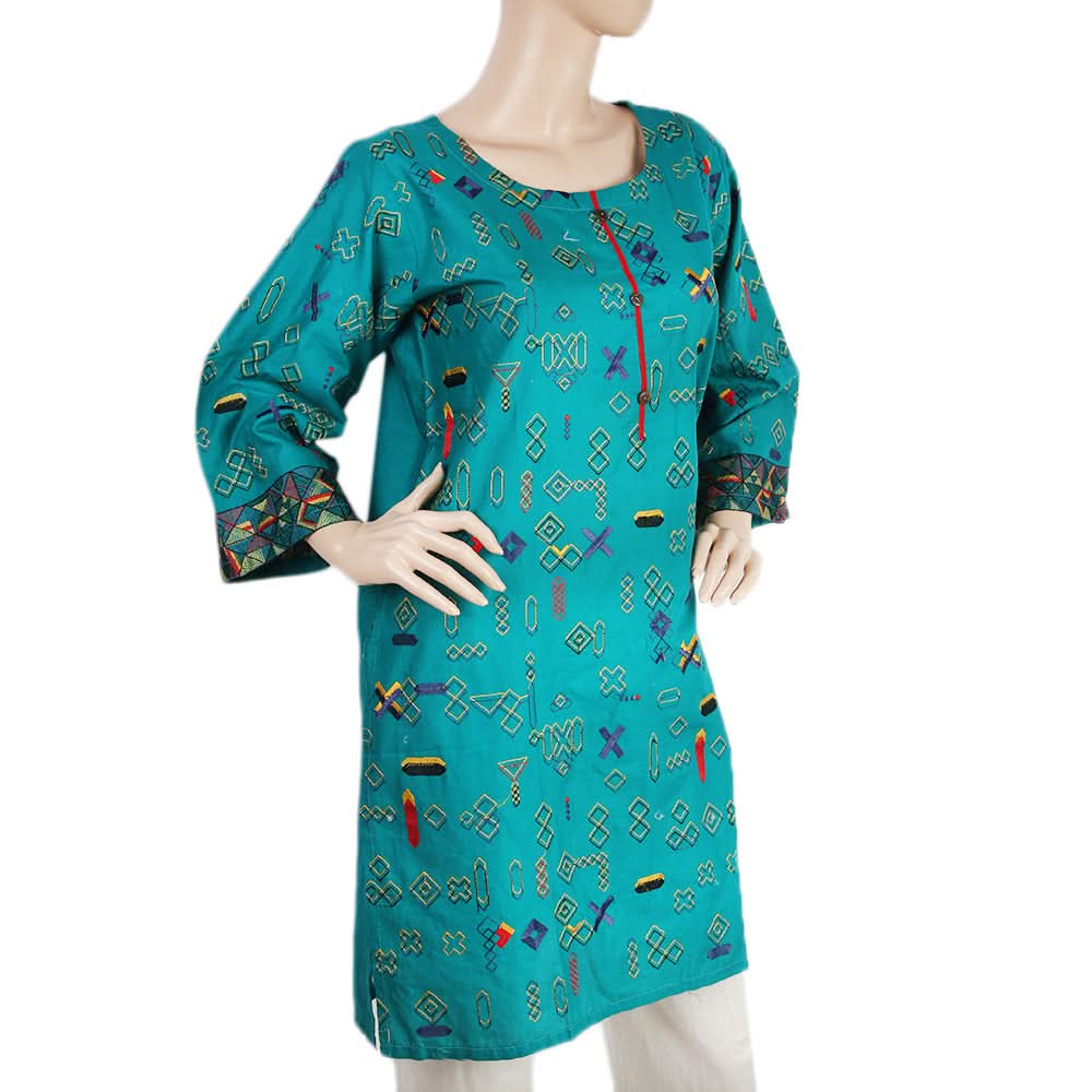 Women's Embroidered Kurti - Dark Green, Women, Ready Kurtis, Chase Value, Chase Value