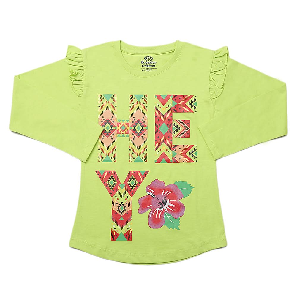 Girls Full Sleeves Jersey T-Shirt - Light Green, Kids, Girls T-Shirts, Chase Value, Chase Value