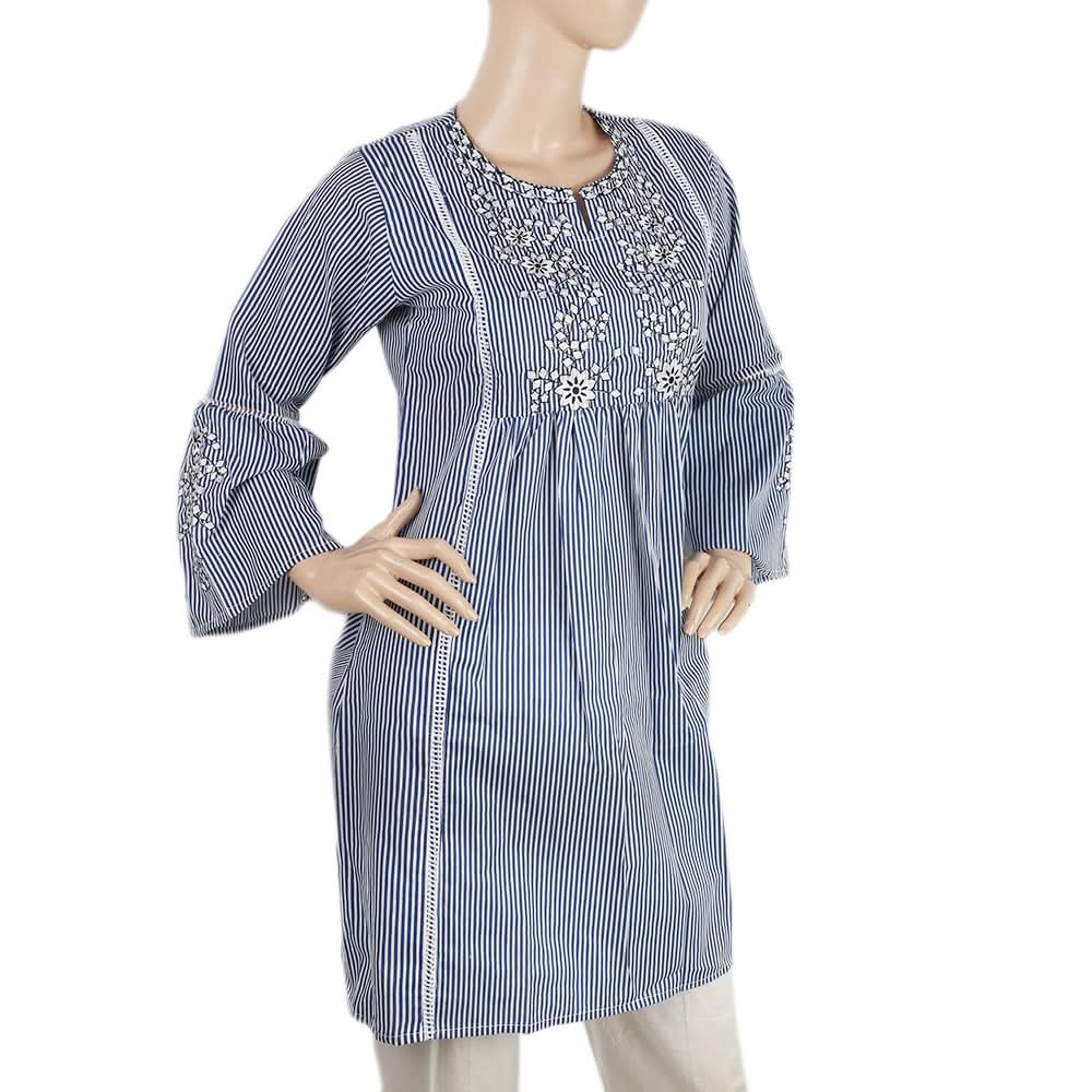 Women's Embroidered Kurti With Front Lace - Navy Blue, Women, Ready Kurtis, Chase Value, Chase Value