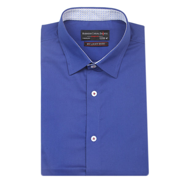 Men's Business Casual Full Sleeves Plain Shirt -A - Navy Blue, Men, T-Shirts And Polos, Chase Value, Chase Value