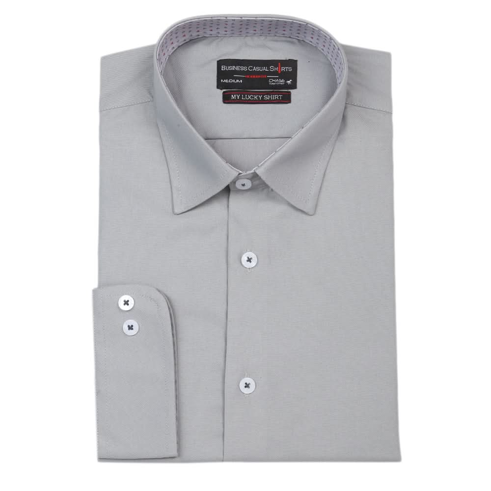 Men's Business Casual Full Sleeves Plain Shirt -A - Grey, Men, T-Shirts And Polos, Chase Value, Chase Value