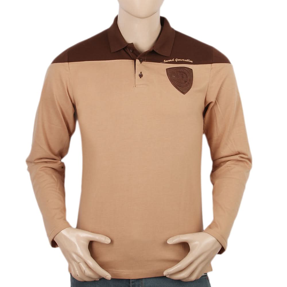 Men's Full Sleeves Embroidered Polo Shirt - Dark Brown, Men, T-Shirts And Polos, Chase Value, Chase Value