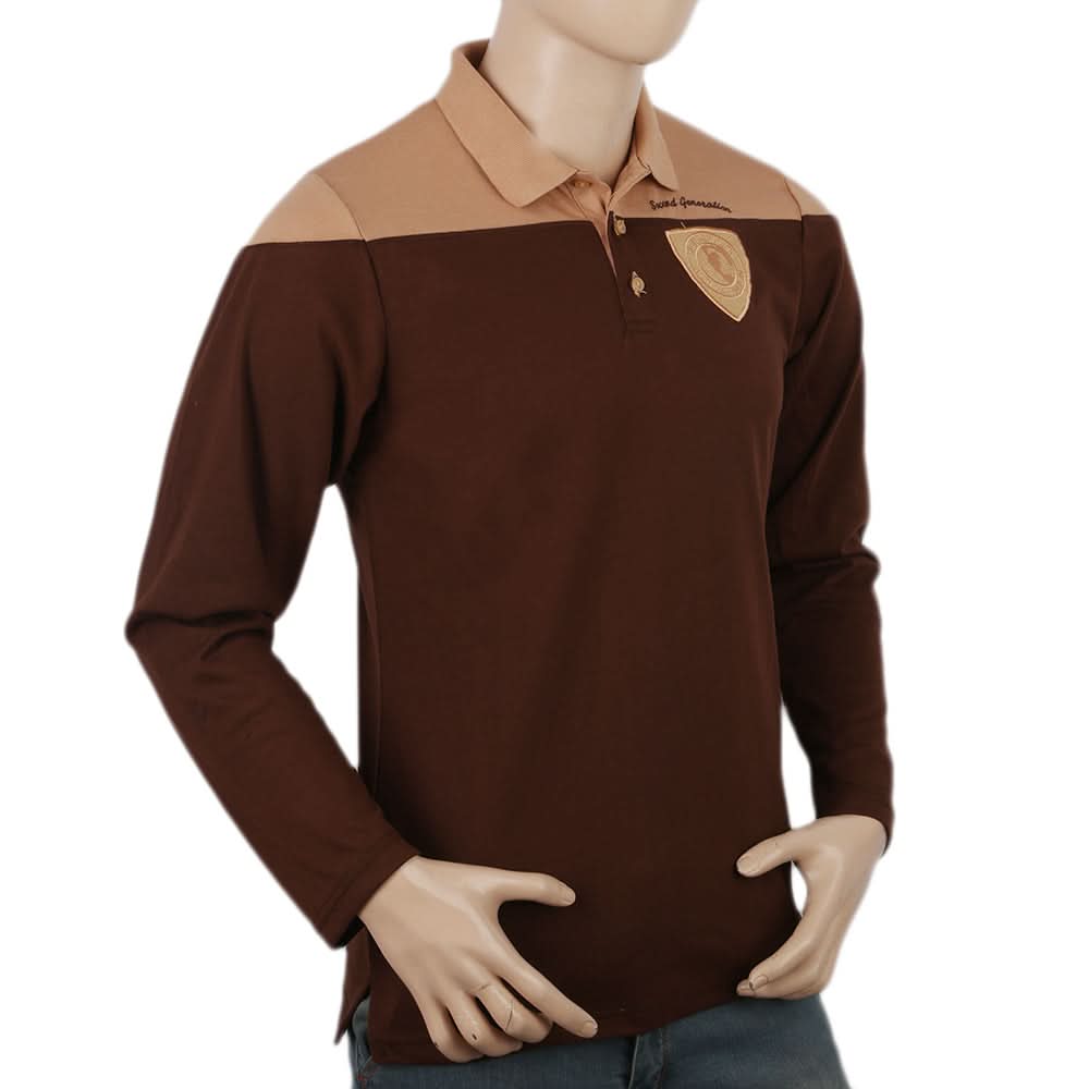 Men's Full Sleeves Embroidered Polo Shirt - Brown, Men, T-Shirts And Polos, Chase Value, Chase Value