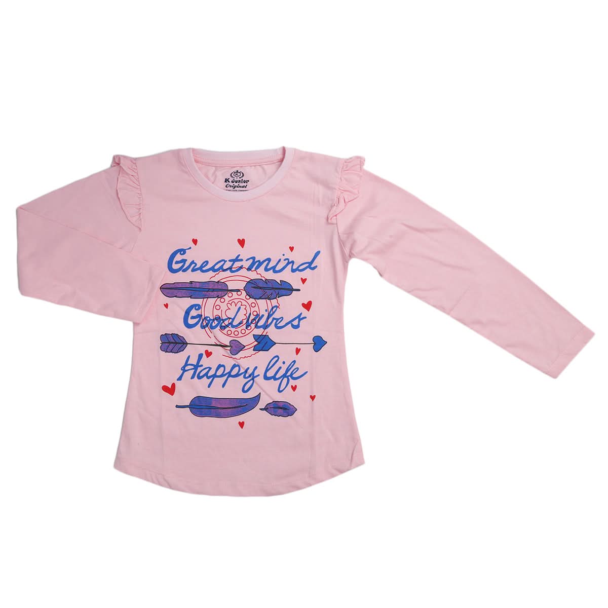 Girls Full Sleeves Jersey T-Shirt - Light Pink, Kids, Girls T-Shirts, Chase Value, Chase Value