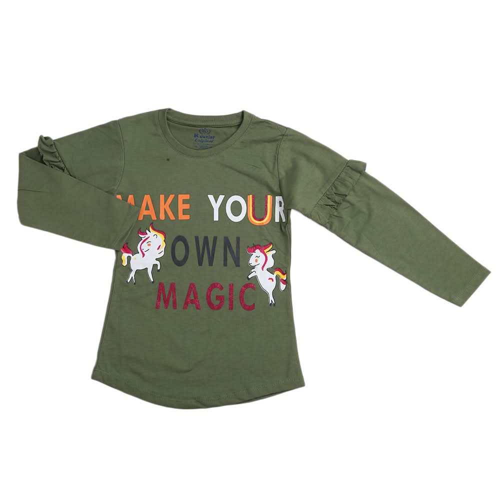 Girls Full Sleeves Jersey T-Shirt - Green, Kids, Girls T-Shirts, Chase Value, Chase Value
