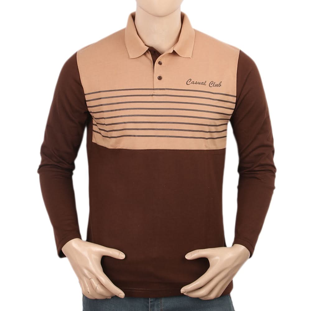 Men's Full Sleeves Polo T-Shirt - Light Brown, Men's T-Shirts & Polos, Chase Value, Chase Value