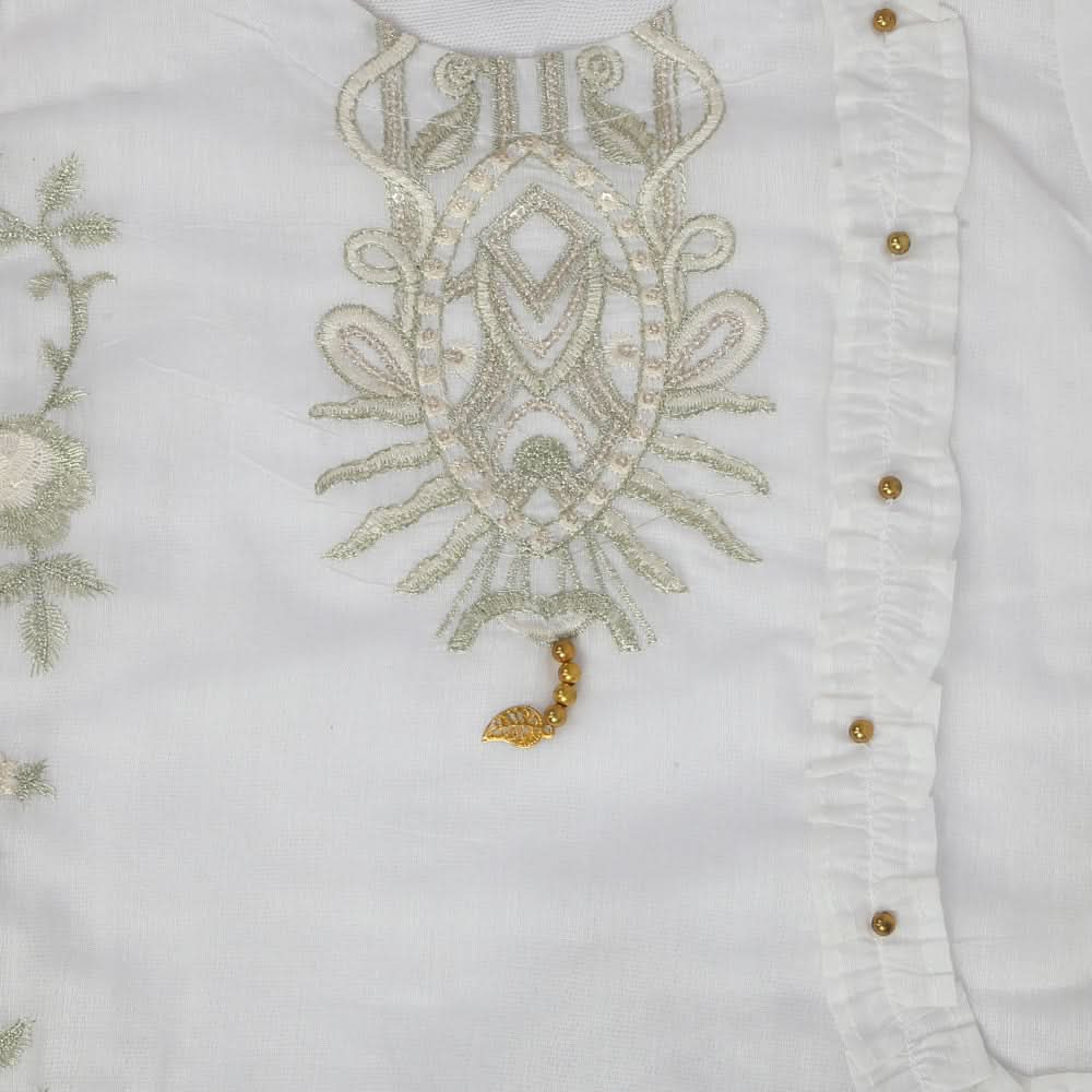 Girls Embroidered 3Pcs Shalwar Suit - White, Girls Shalwar Kameez, Chase Value, Chase Value