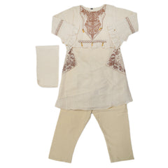 Girls Embroidered 3Pcs Shalwar Suit - Beige, Kids, Girls Sets And Suits, Chase Value, Chase Value