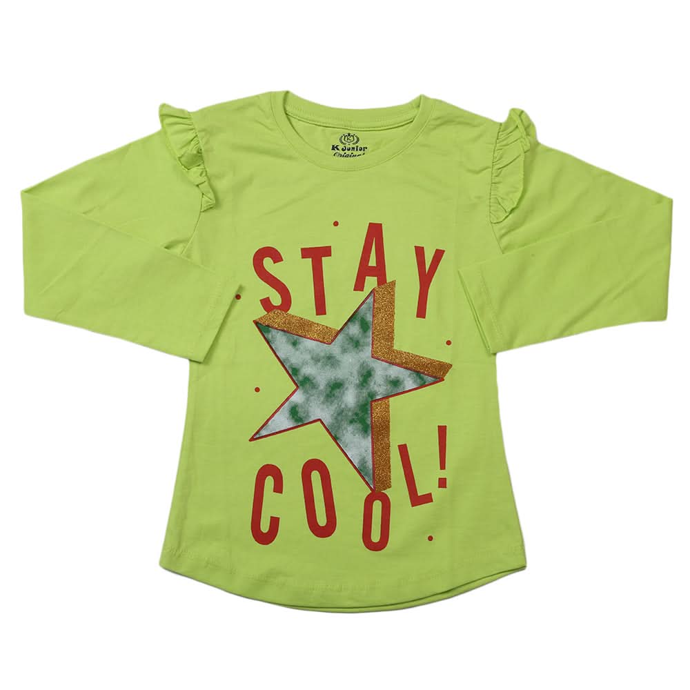 Girls Full Sleeves Jersey T-Shirt - Light Green, Kids, Girls T-Shirts, Chase Value, Chase Value