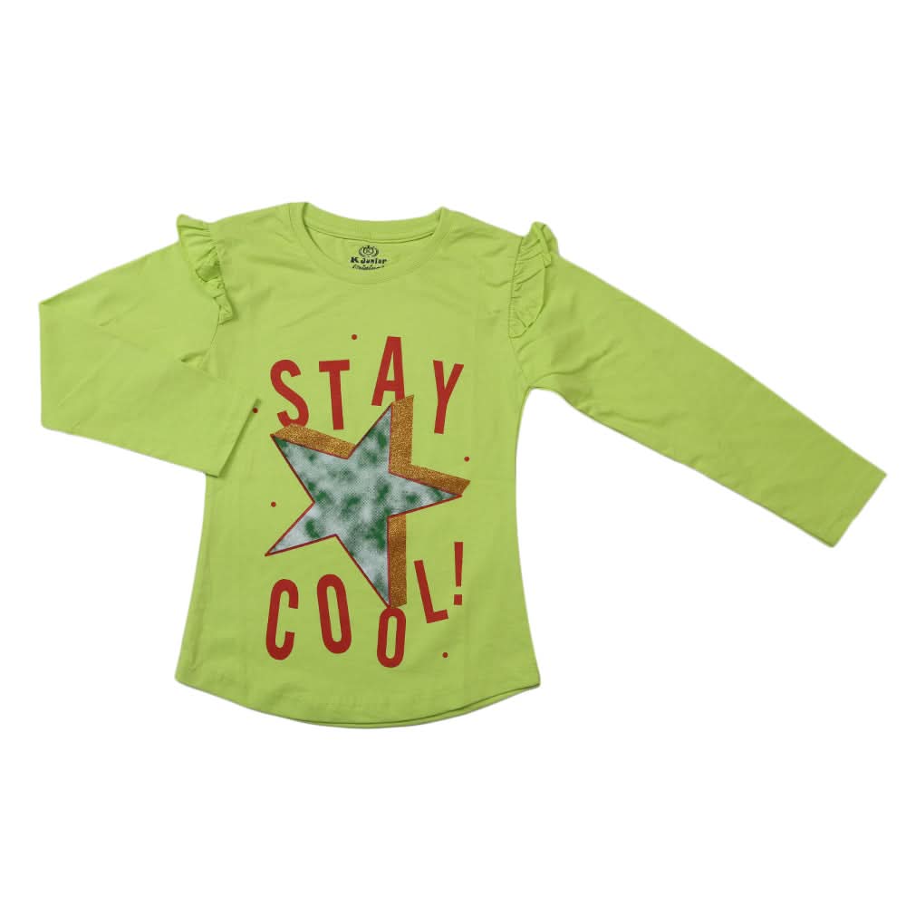 Girls Full Sleeves Jersey T-Shirt - Light Green, Kids, Girls T-Shirts, Chase Value, Chase Value
