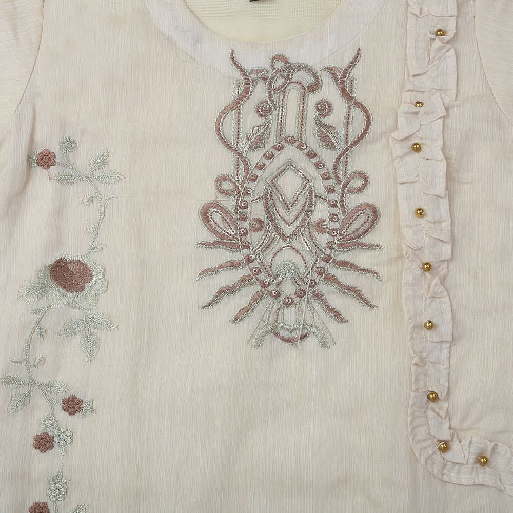 Girls Embroidered 3Pcs Shalwar Suit - Beige, Girls Shalwar Kameez, Chase Value, Chase Value