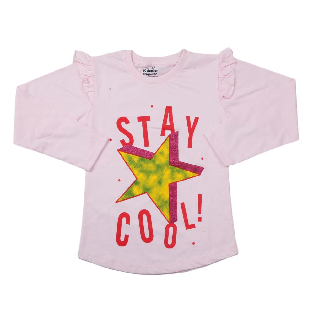Girls Full Sleeves Jersey T-Shirt - Light Pink, Kids, Girls T-Shirts, Chase Value, Chase Value
