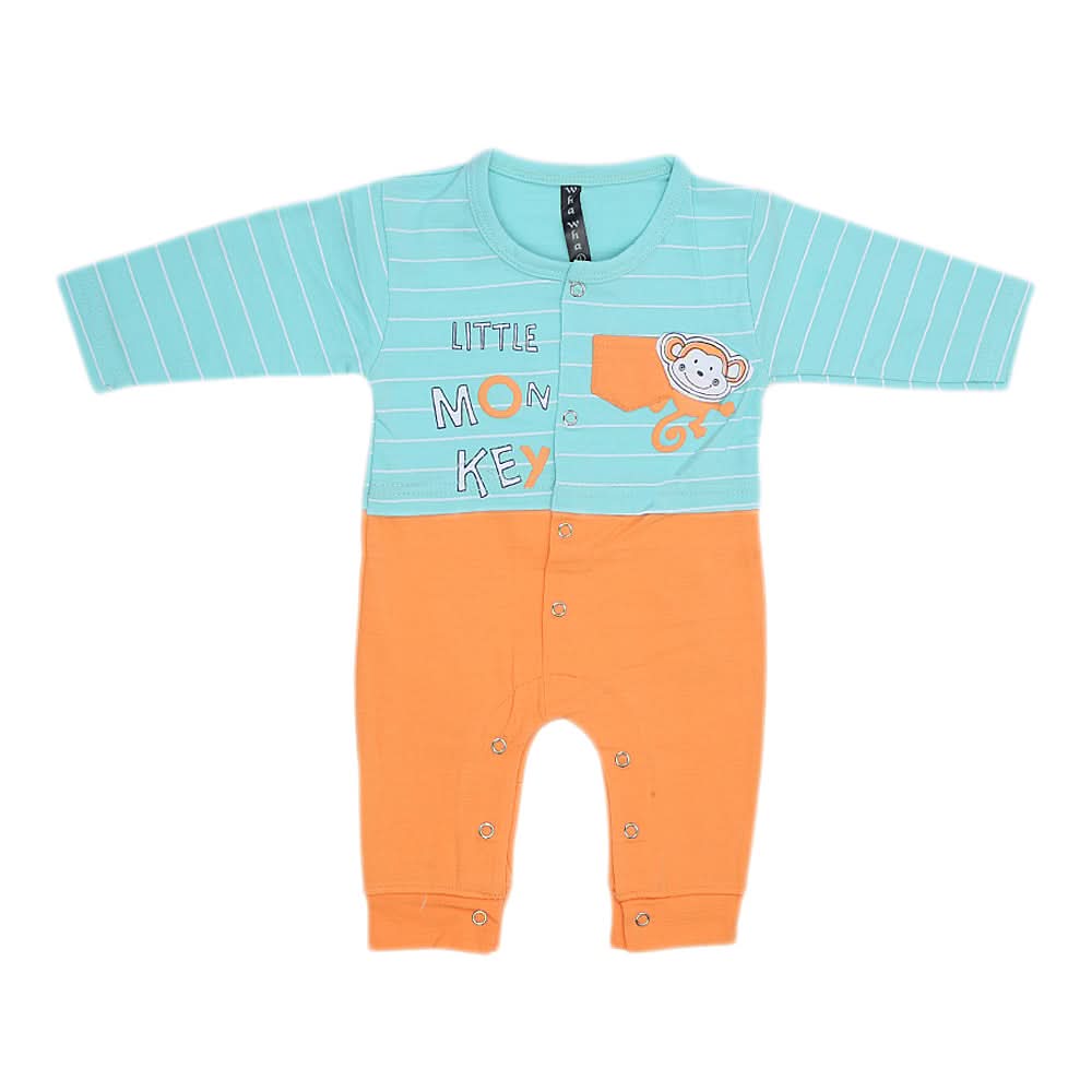 Newborn Boys Full Sleeves Romper 44007 - Cyan, Kids, New Born Boys Rompers, Chase Value, Chase Value