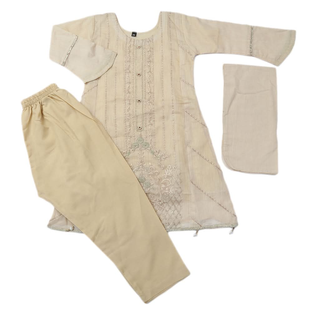 Girls Embroidered 3Pcs Shalwar Suit - Beige, Girls Shalwar Kameez, Chase Value, Chase Value