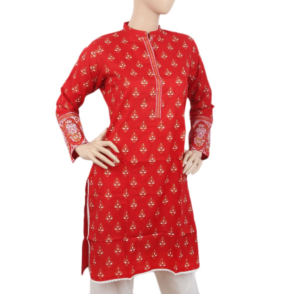 Women's Dobby Printed Kurti - Red, Women, Ready Kurtis, Chase Value, Chase Value
