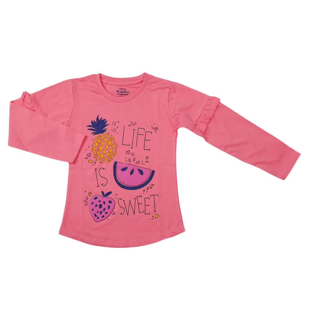 Girls Full Sleeves Jersey T-Shirt - Pink, Kids, Girls T-Shirts, Chase Value, Chase Value