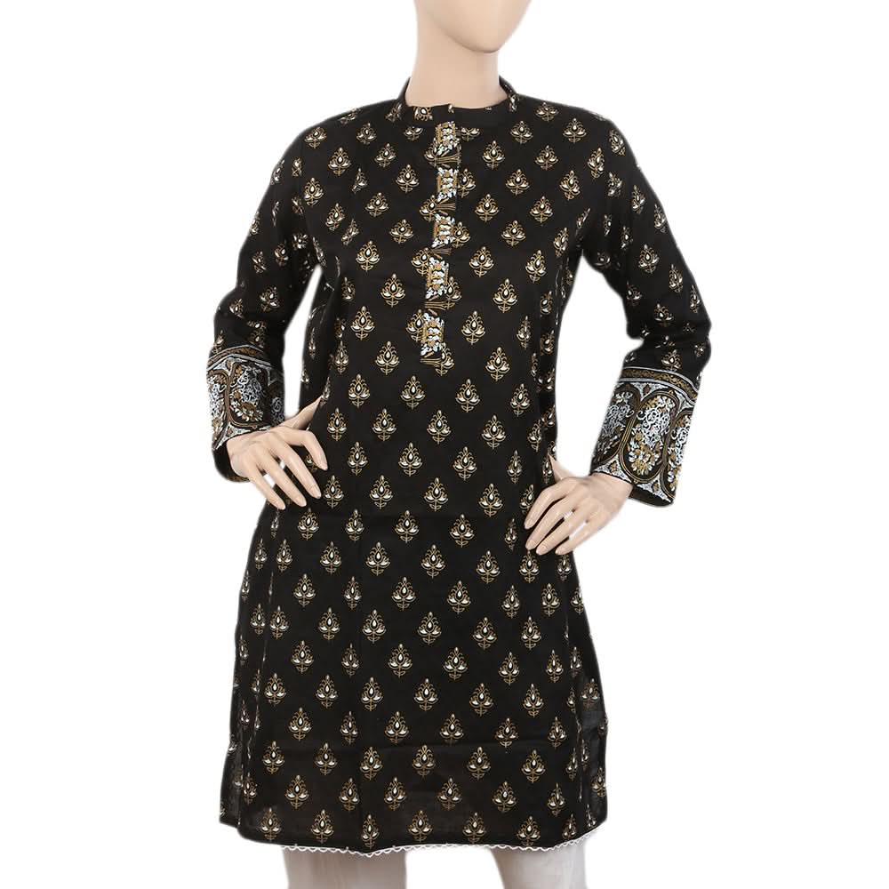 Women's Dobby Printed Kurti - Black, Women, Ready Kurtis, Chase Value, Chase Value