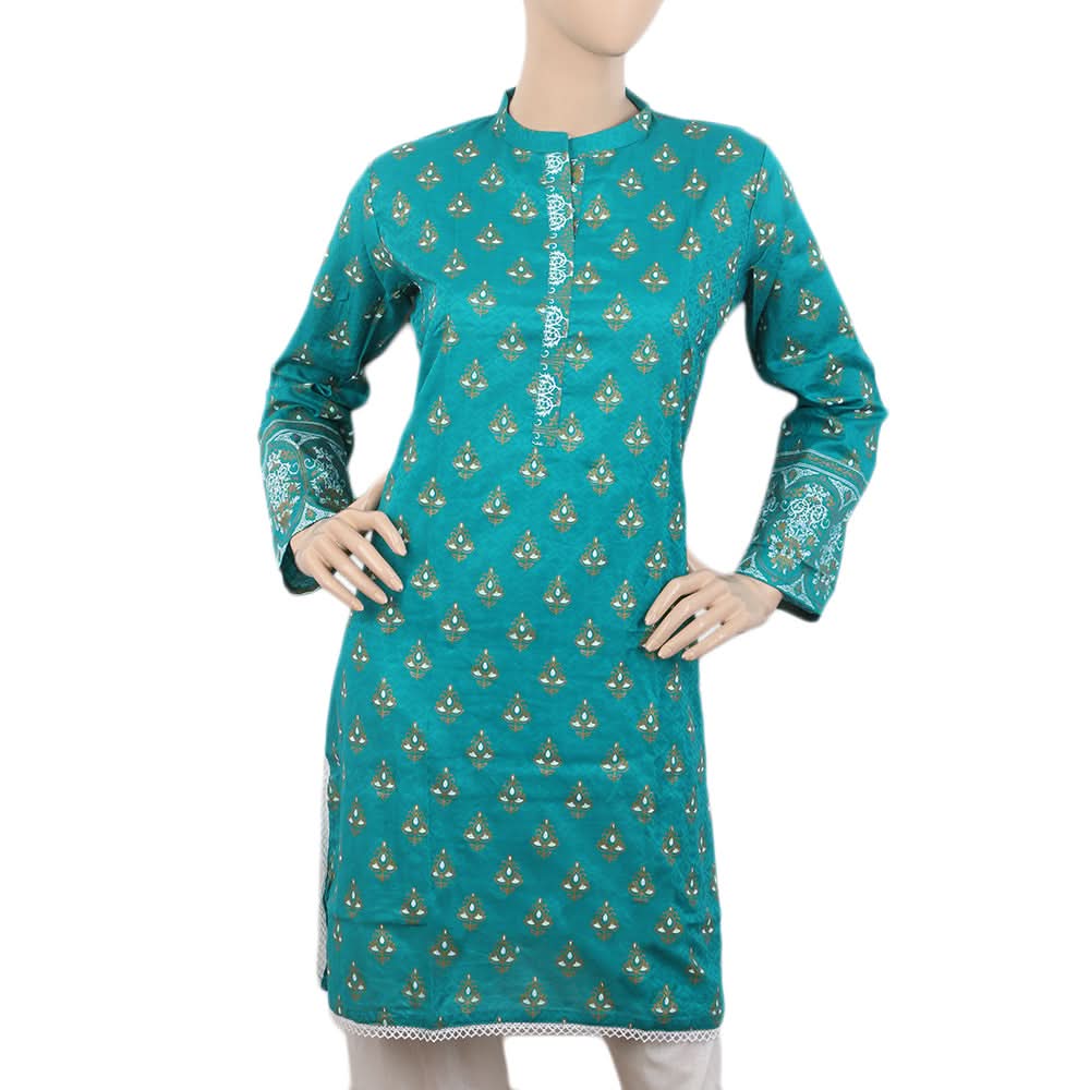 Women's Dobby Printed Kurti - Green, Women, Ready Kurtis, Chase Value, Chase Value