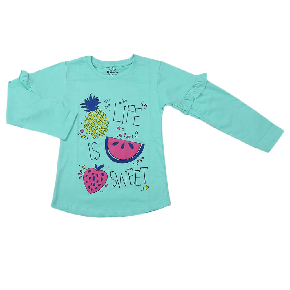 Girls Full Sleeves Jersey T-Shirt - Sea Green, Kids, Girls T-Shirts, Chase Value, Chase Value
