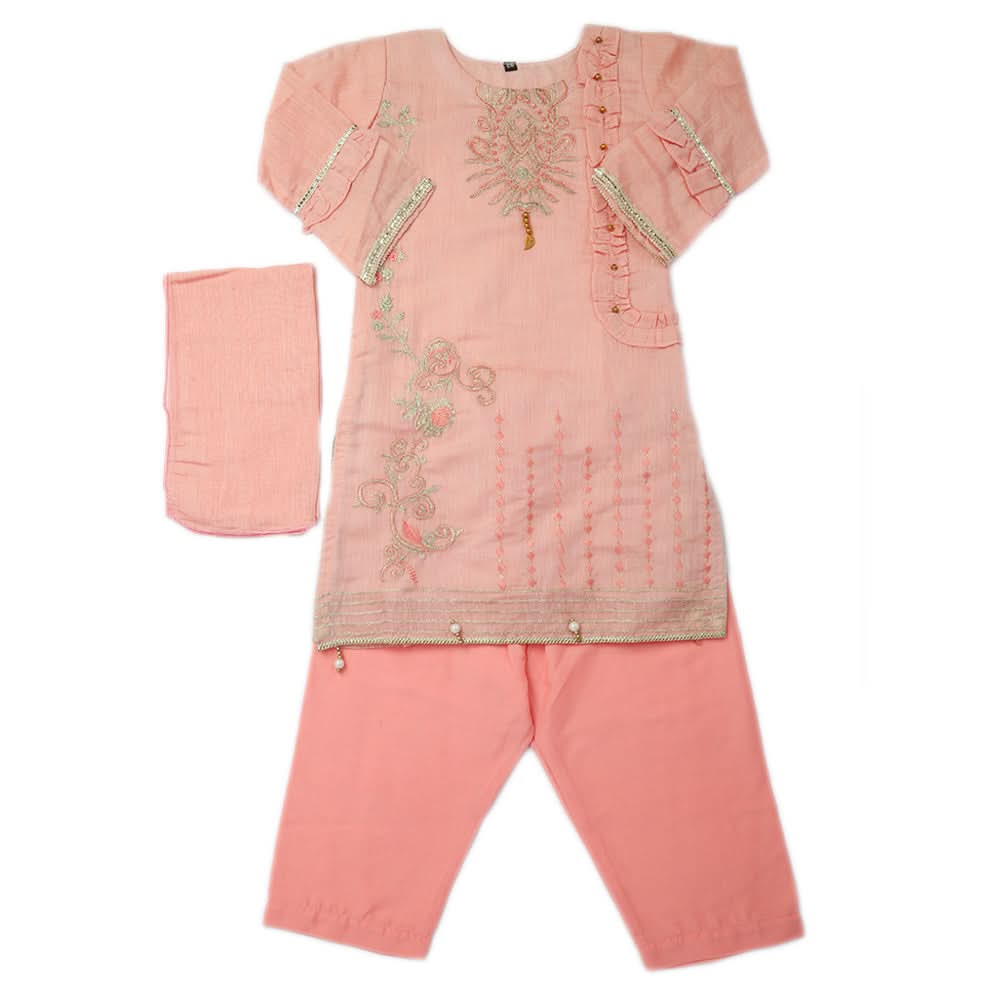 Girls Embroidered 3Pcs Shalwar Suit - Pink, Kids, Girls Sets And Suits, Chase Value, Chase Value