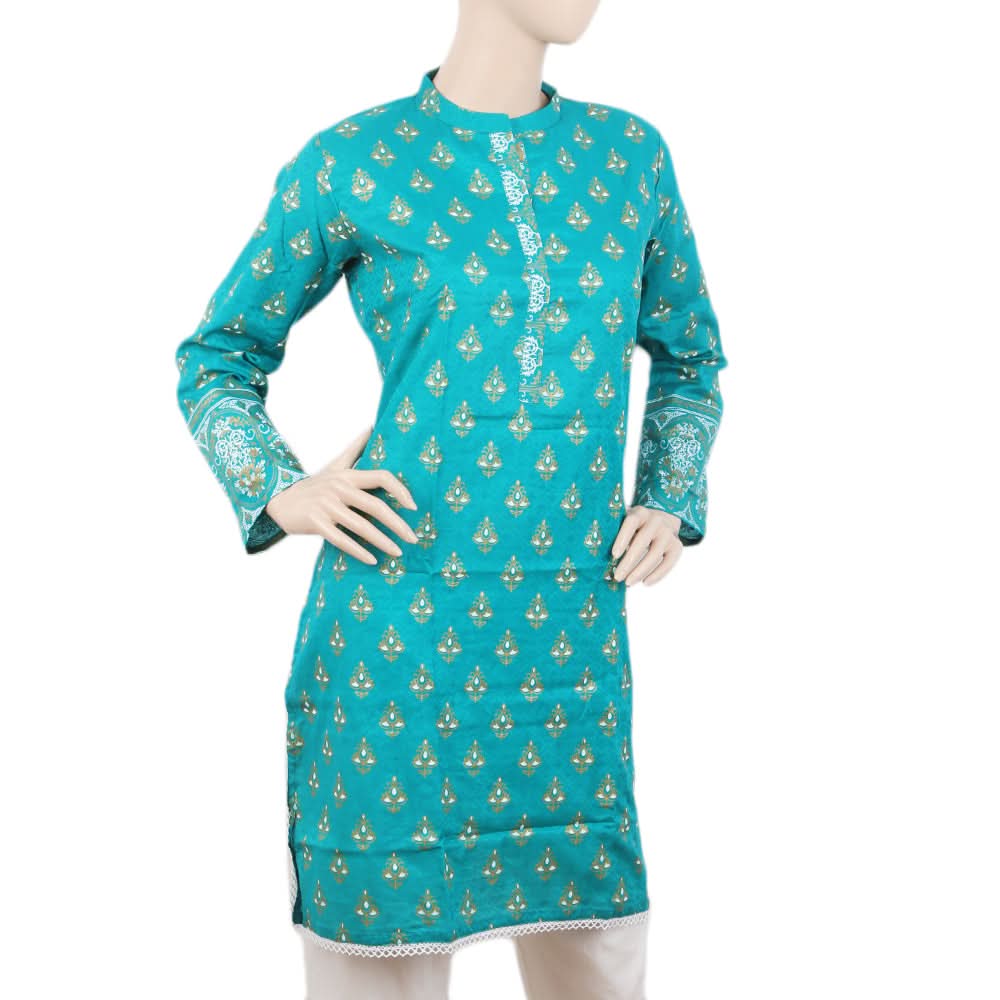 Women's Dobby Printed Kurti - Green, Women, Ready Kurtis, Chase Value, Chase Value