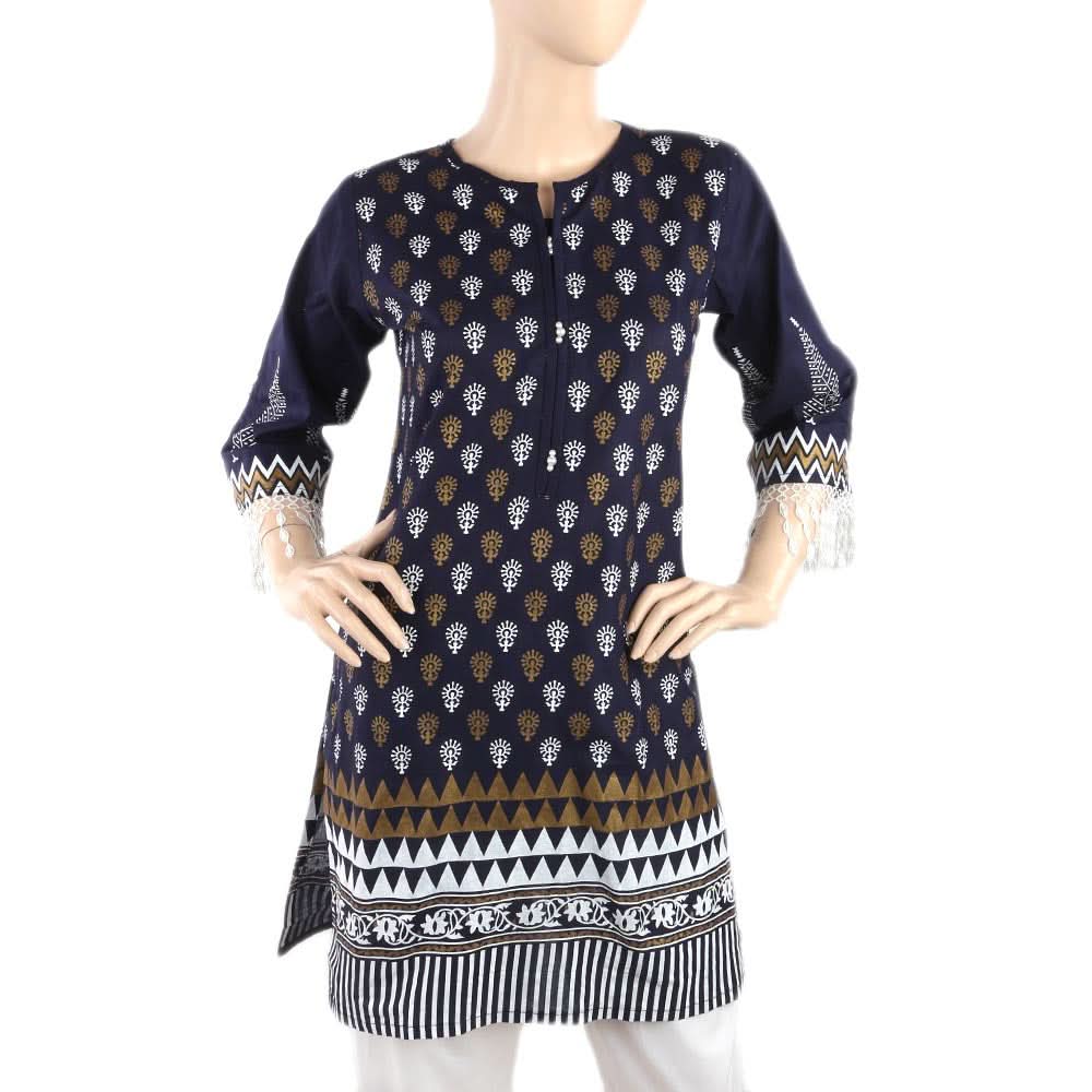 Women's Printed Kurti With Lace - Navy Blue, Women, Ready Kurtis, Chase Value, Chase Value
