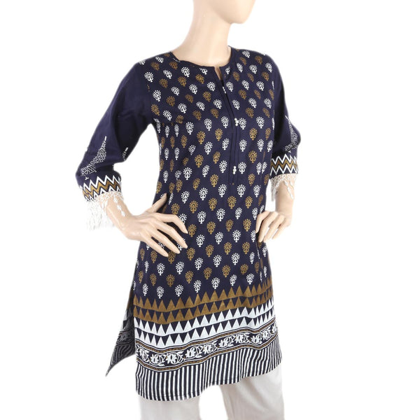 Women's Printed Kurti With Lace - Navy Blue, Women, Ready Kurtis, Chase Value, Chase Value