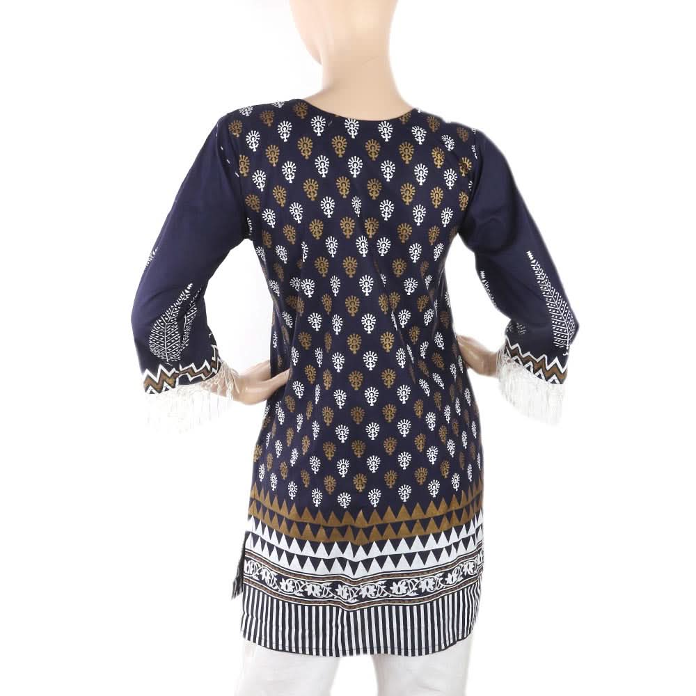 Women's Printed Kurti With Lace - Navy Blue, Women, Ready Kurtis, Chase Value, Chase Value