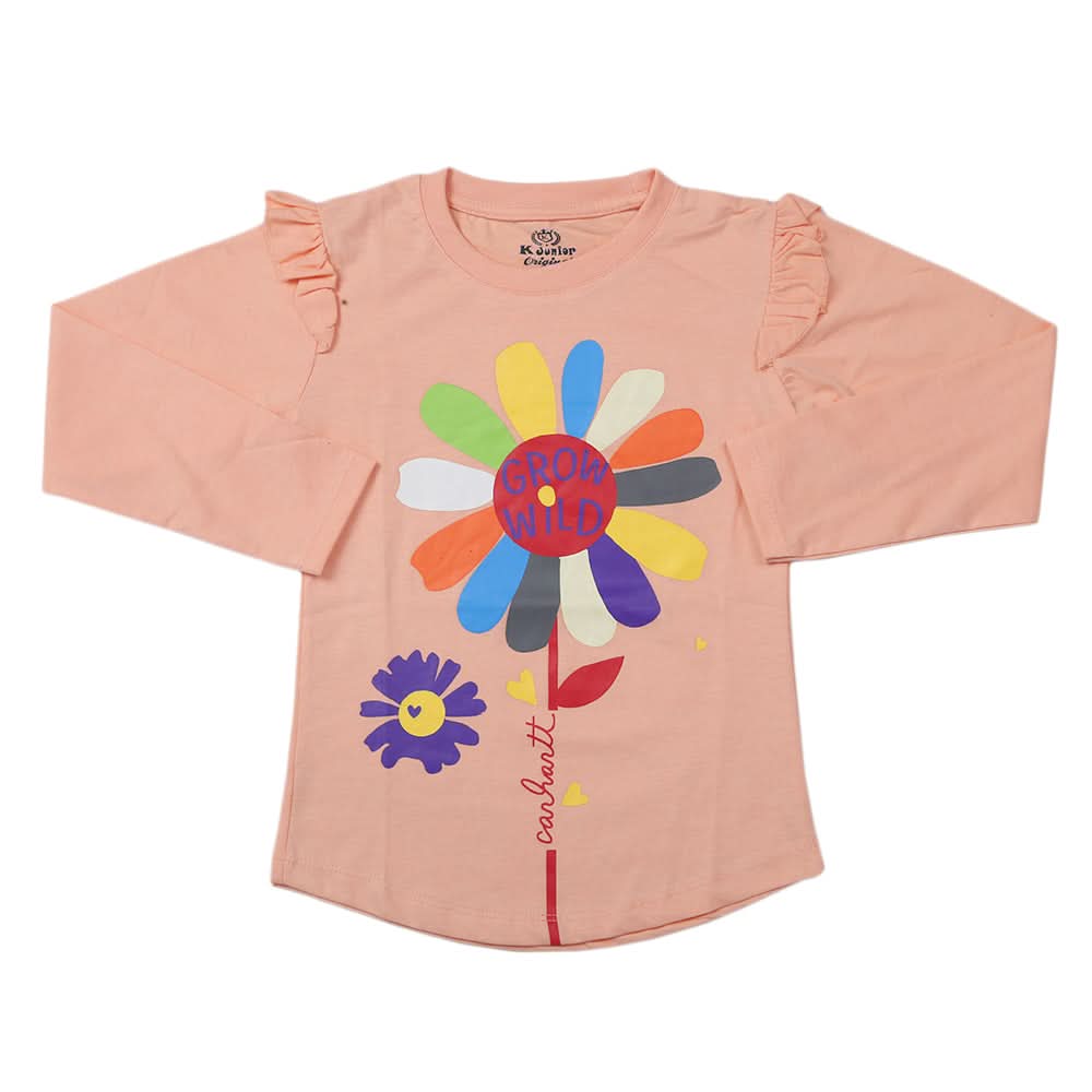 Girls Full Sleeves Jersey T-Shirt - Peach, Kids, Girls T-Shirts, Chase Value, Chase Value