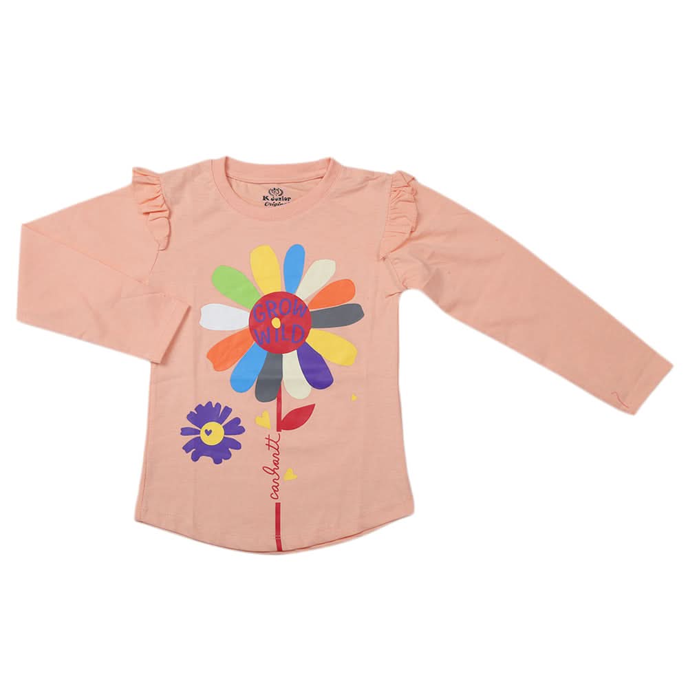 Girls Full Sleeves Jersey T-Shirt - Peach, Kids, Girls T-Shirts, Chase Value, Chase Value