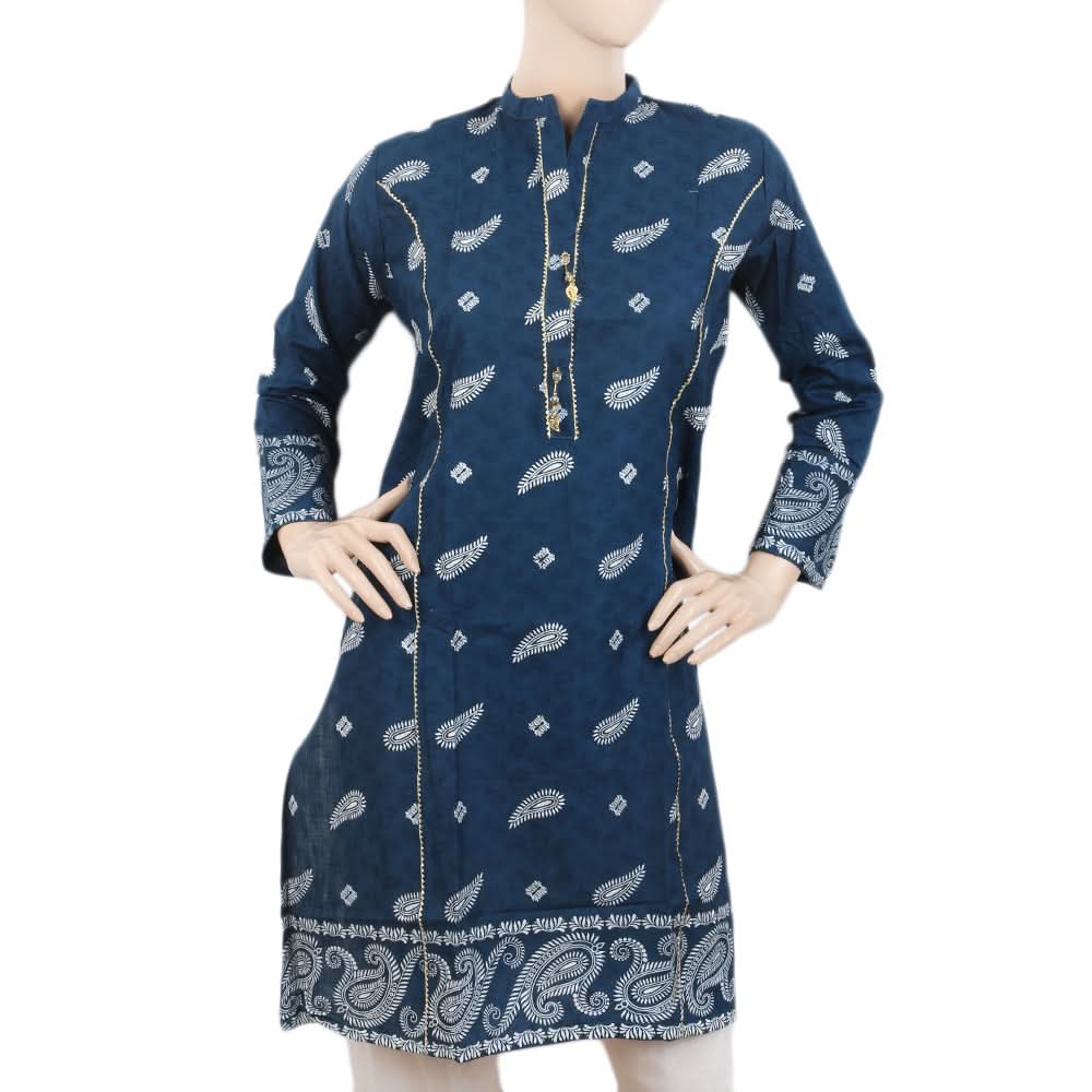 Women's Dobby Printed Kurti - Steel Blue, Women, Ready Kurtis, Chase Value, Chase Value