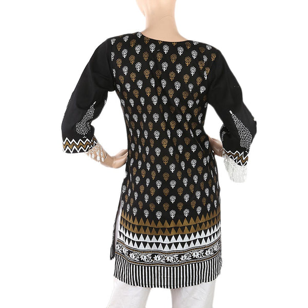 Women's Printed Kurti With Lace - Black, Women, Ready Kurtis, Chase Value, Chase Value