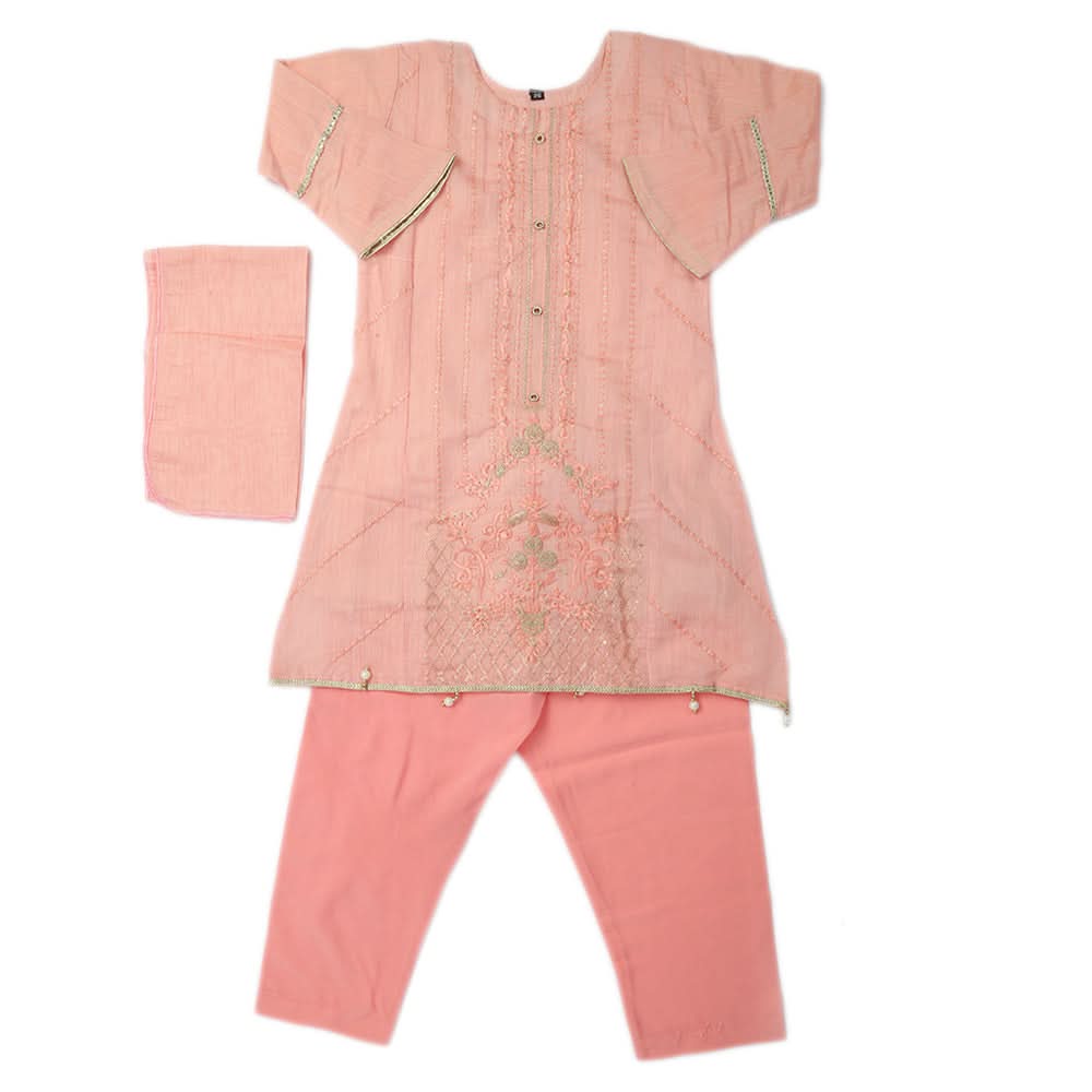 Girls Embroidered 3Pcs Shalwar Suit - Pink, Kids, Girls Sets And Suits, Chase Value, Chase Value