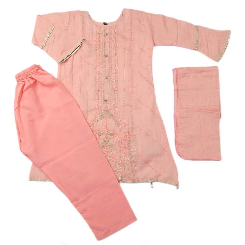 Girls Embroidered 3Pcs Shalwar Suit - Pink, Kids, Girls Sets And Suits, Chase Value, Chase Value