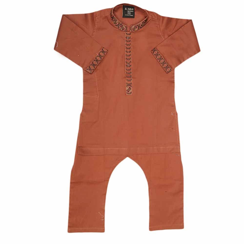 Boys Embroidered Shalwar Suit - Brown, Kids, Boys Shalwar Kameez, Chase Value, Chase Value